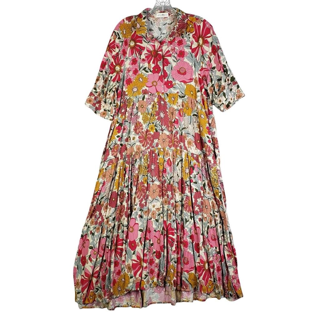 Natural Life Rebecca Tiered Floral Maxi Dress Women’s Size Large L Multicolor - Picture 3 of 11
